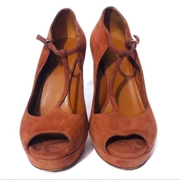 GUCCI Scarlatto Rose Mauve Suede Betty T-Strap Open Toe Platform Pump - Picture 8 of 11